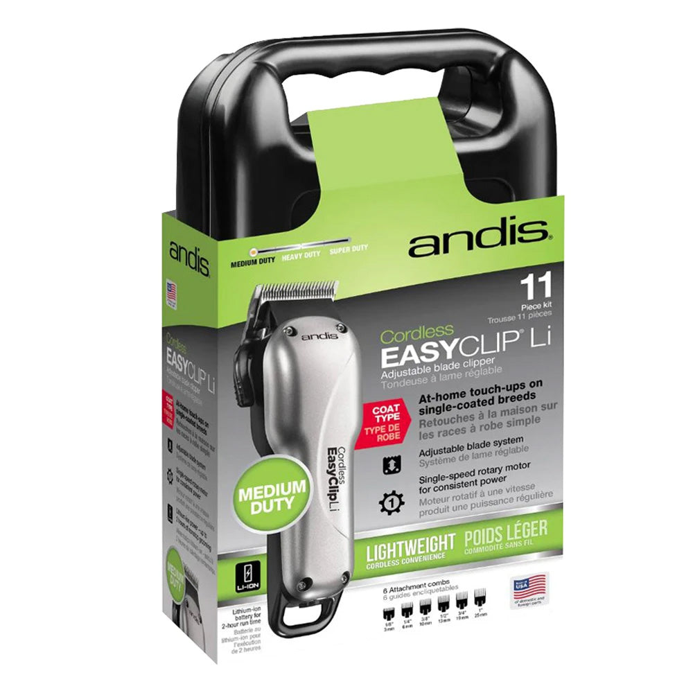 Andis Cordless EasyClip Li Adjustable Blade Clipper Medium Duty for Dogs