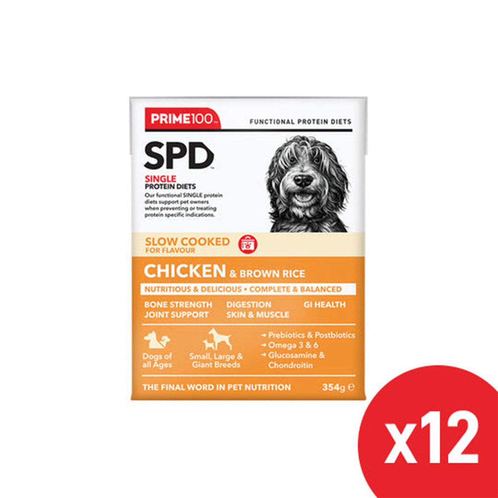Prime100 SPD Single Protein Diets Slow Cooked Chicken & Brown Rice Wet Dog Food 354 Gm