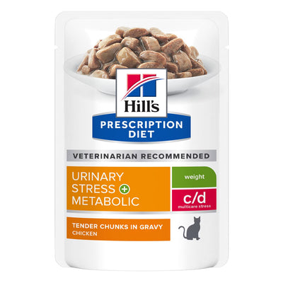 Hill’s Prescription Diet c/d Multicare Stress Urinary + Metabolic Weight Tender Chunks in Gravy Chicken Wet Cat Food 85gm