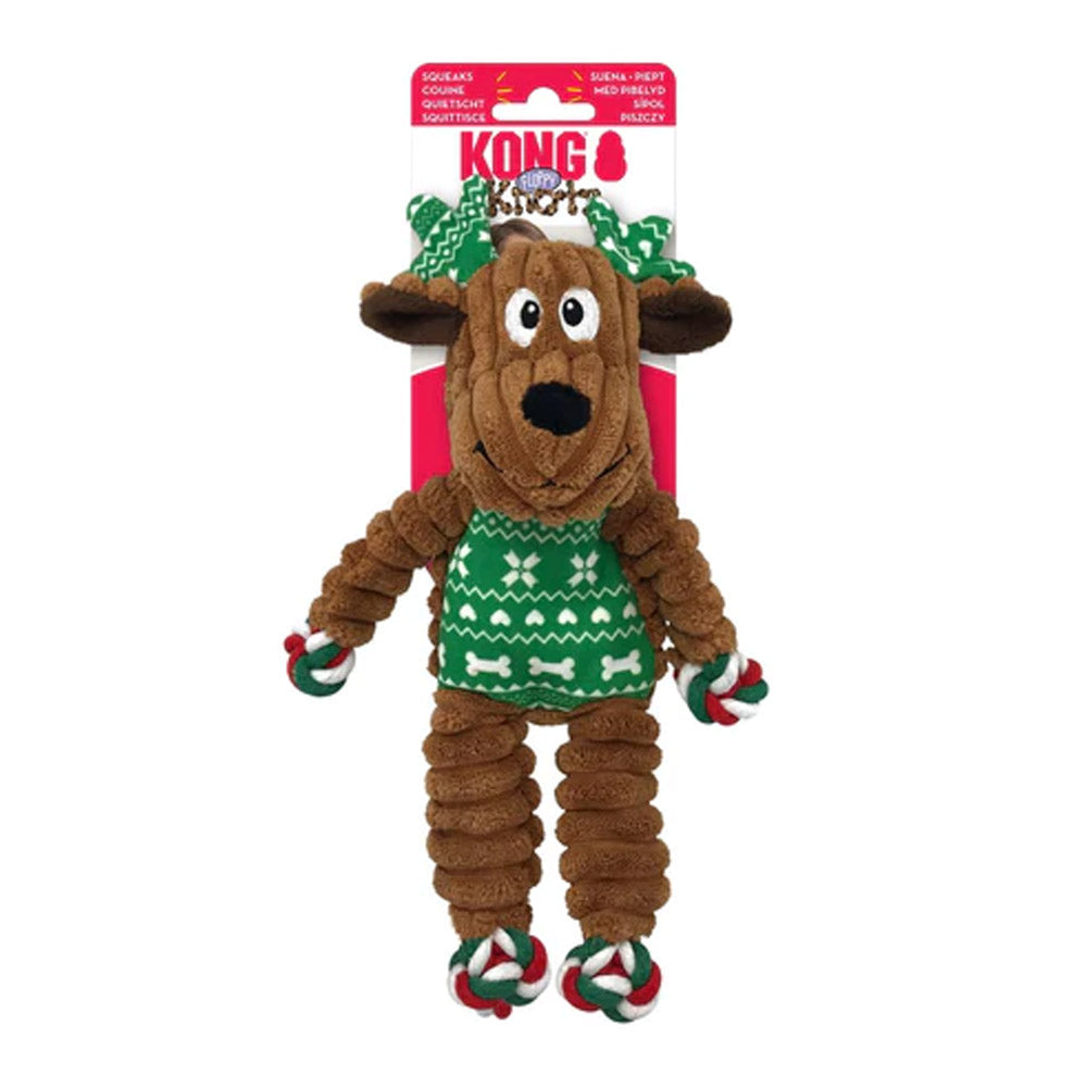 KONG Knots Floppy Squeaker Toy for Dogs - Xmas Reindeer