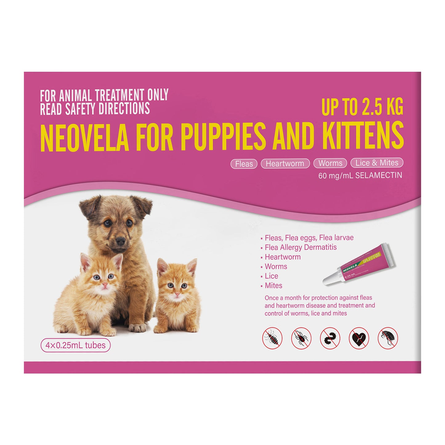 Neovela (Selamectin) Flea and Worming For Puppies and Kittens Upto 2.5 Kg Pink