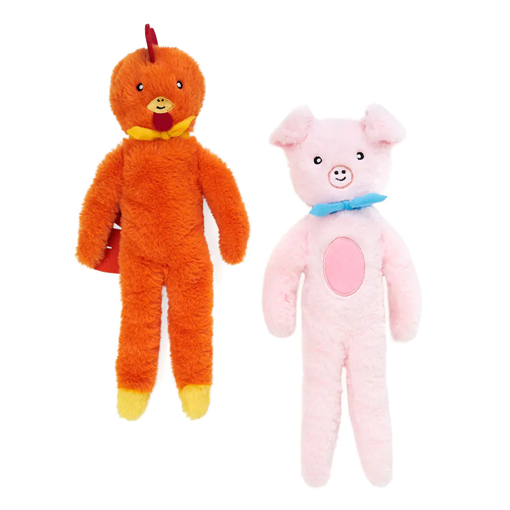 Zippy Paws Fluffy Peltz Toys for Dogs - Pig and Chicken